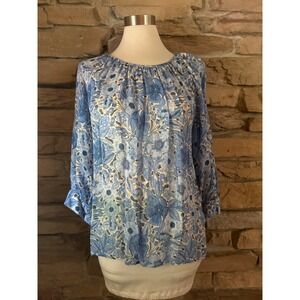 Karen Kane Sand & Sky Blue Floral Blouson Sleeve Top 2L49584 New L‎